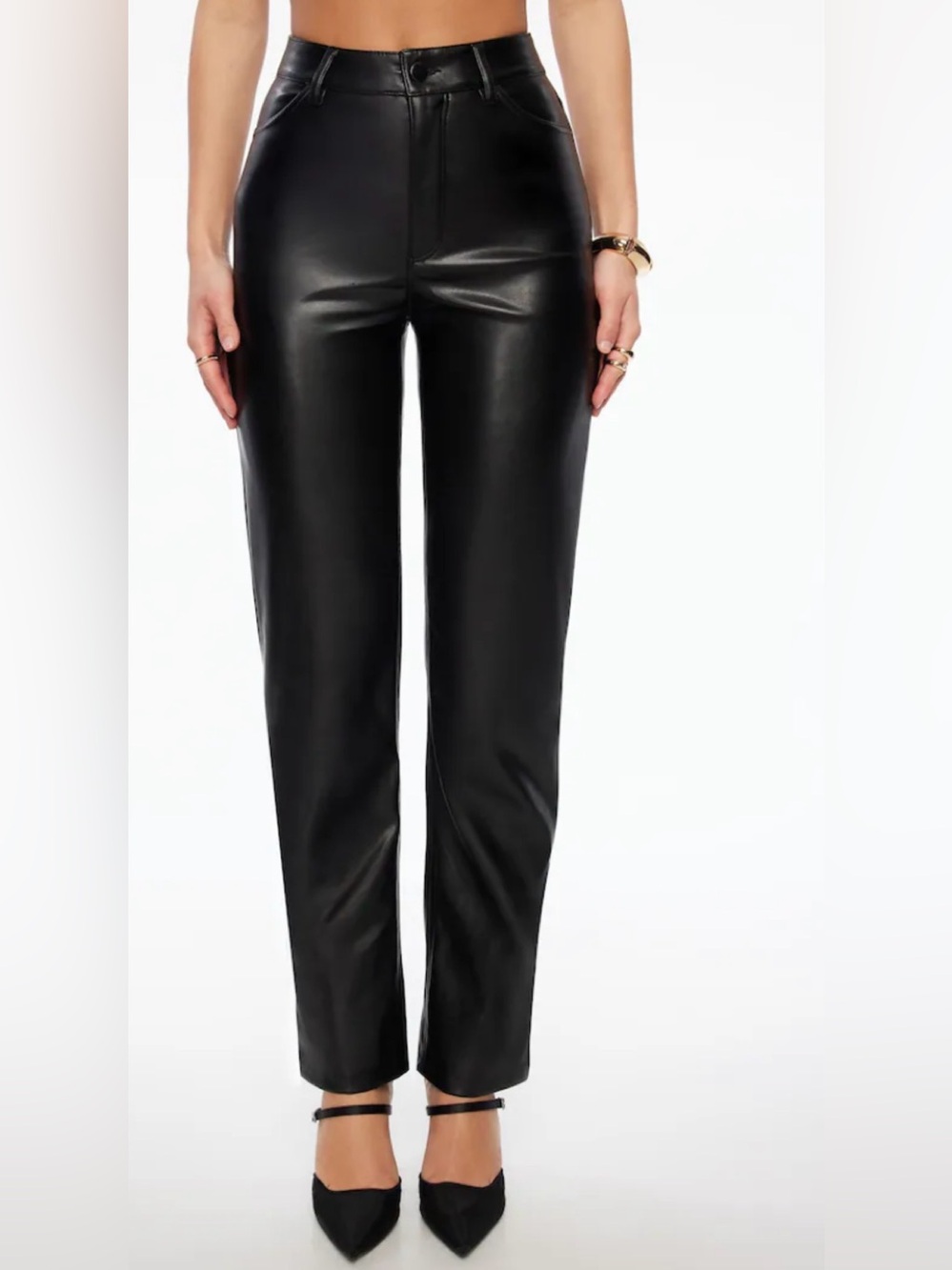 Dynamite Giselle Straight Leg Black Faux Leather Pants NWT